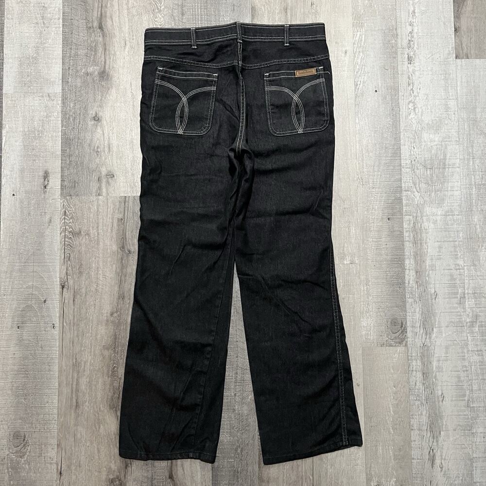 VTG 70s Sport-Abouts Black Gray Denim Style Hippie Bootcut Blue Jeans Talon 35